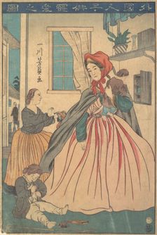 A Foreigner Enjoying Her Children, 1860 (10th month). Creator: Yoshikazu