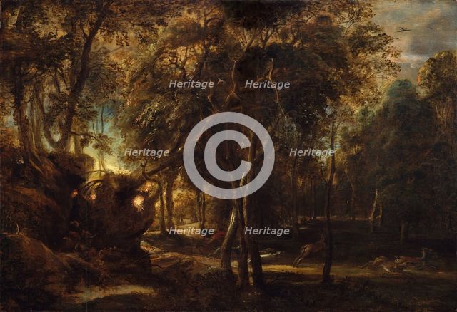 A Forest at Dawn with a Deer Hunt, ca. 1635. Creator: Peter Paul Rubens.