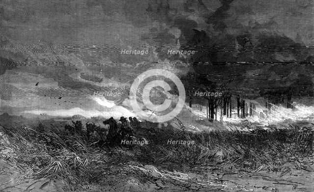 A forest fire in America, 1881. Creator: Unknown.