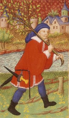 A forester having chopped down a tree, 1423. Creator: Unknown