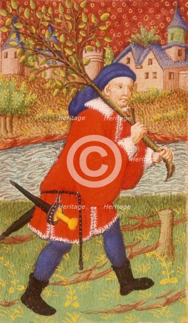 A forester having chopped down a tree, 1423. Creator: Unknown.
