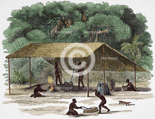A forge and smithy at Wane Kirumbu, Uregga, Central Africa, c1887. Creator: Unknown.