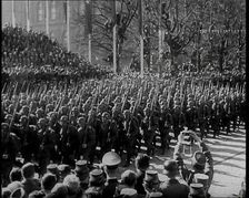 A Formation of Male German Soldiers Marching Past a Raked Platform of Officials on a Vienna..., 1938 Creator: British Pathe Ltd