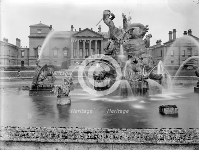 A fountain with sculpture depicting Perseus and Andromeda at Holkham Hall, Norfolk, February, 1929. Artist: Nathaniel Lloyd