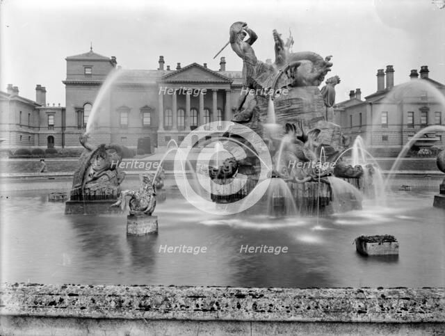 A fountain with sculpture depicting Perseus and Andromeda at Holkham Hall, Norfolk, February, 1929. Artist: Nathaniel Lloyd