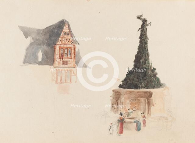 A Fountain and a Facade in Austria. Creator: John Skinner Prout.