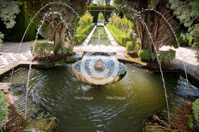 A fountain in the Palacio de Generalife, Alhambra, Granada, Spain, 2007. Creator: Samuel Magal.