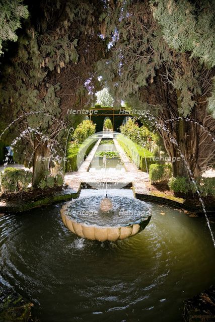 A fountain in the Palacio de Generalife, Alhambra, Granada, Spain, 2007. Creator: Samuel Magal.