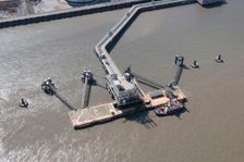 A floating stage on the River Mersey at Tranmere Oil Terminal, Wirral, 2015. Creator: Historic England