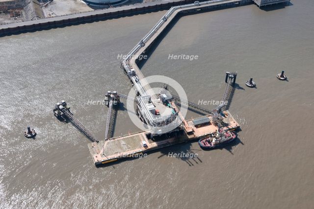 A floating stage on the River Mersey at Tranmere Oil Terminal, Wirral, 2015. Creator: Historic England.