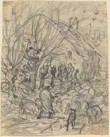 A Flock of Sheep before a Farmhouse. Creator: Theodore Rousseau