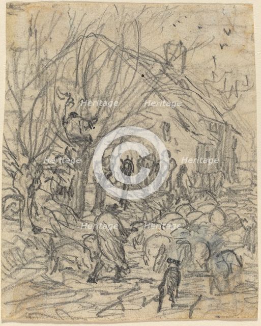 A Flock of Sheep before a Farmhouse. Creator: Theodore Rousseau.