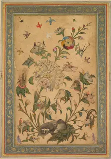 A floral fantasy of animals and birds (Waq-waq), early 1600s. Creator: Unknown