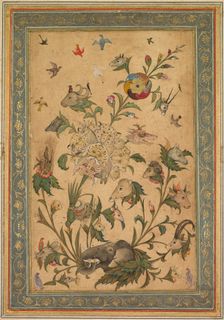 A floral fantasy of animals and birds (Waq-waq), early 1600s. Creator: Unknown