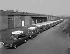 A fleet of 1965 Hillman Imps, Selby, North Yorkshire, 1965. Creator: Michael Walters