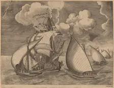 A Fleet of Galleys Escorted by a Caravel, 1565. Creator: Frans Huys