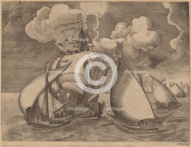 A Fleet of Galleys Escorted by a Caravel, 1565. Creator: Frans Huys.