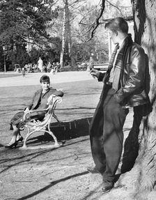 A flirt in the park, Trelleborg, Sweden, 1960