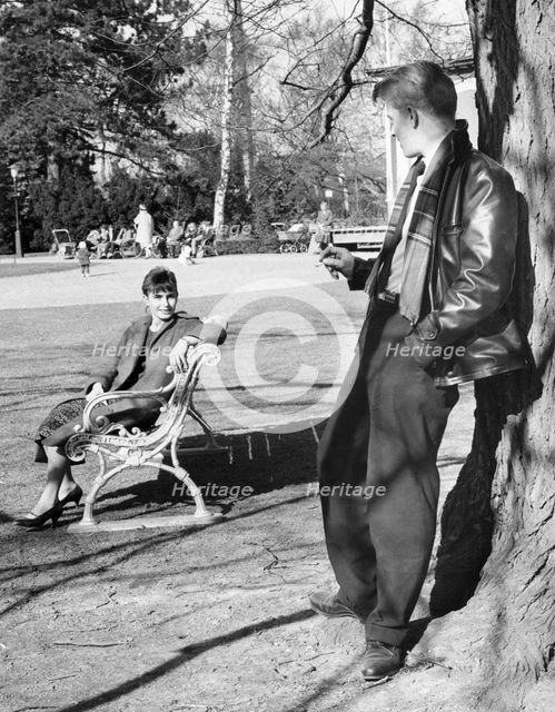 A flirt in the park, Trelleborg, Sweden, 1960. Creator: Unknown.