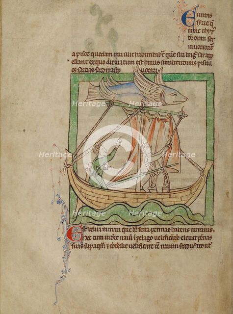 A Flying Fish; Northumberland Bestiary, about 1250-1260. Creator: Unknown.