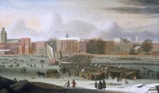 A Frost Fair on the Thames at Temple Stairs c1684. Artist: Abraham Hondius