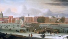 A Frost Fair on the Thames at Temple Stairs c1684. Creator: Abraham Hondius