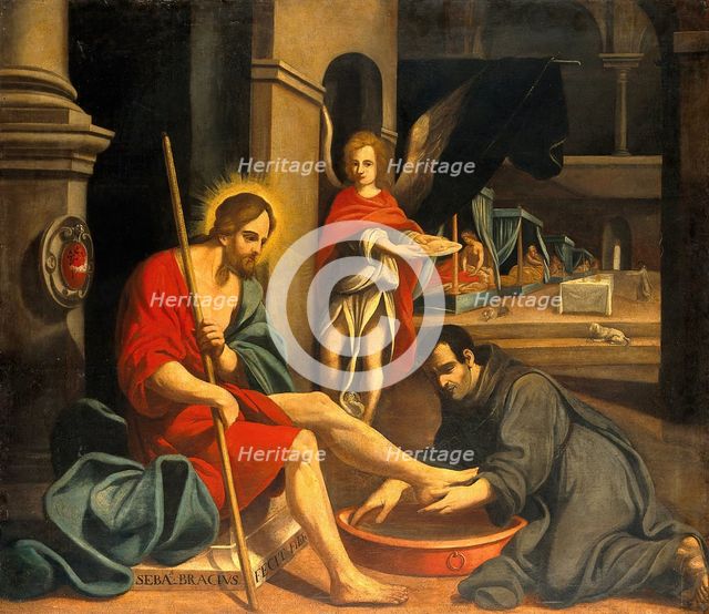 A Franciscan friar washing Christ's feet in a hospital, 18th century. Creator: Unknown.