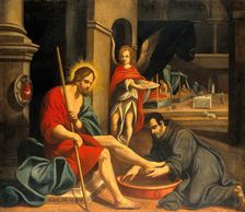 A Franciscan friar washing Christ's feet in a hospital, 18th century. Creator: Unknown