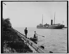 A Freighter leaving the ship canal, St. Clair Flats, between 1890 and 1901. Creator: Unknown