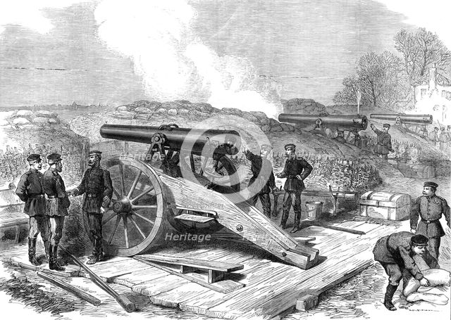A French battery before Paris, (sketch by balloon post), 1871. Creator: Unknown.