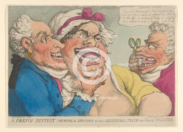 A French Dentist Shewing a Specimen of His Artificial Teeth and False Palates, 1811., 1811. Creator: Thomas Rowlandson.