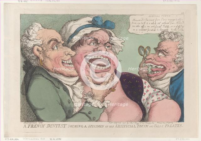 A French Dentist Shewing a Specimen of His Artificial Teeth and False Palates..., February 26, 1811. Creator: Thomas Rowlandson.