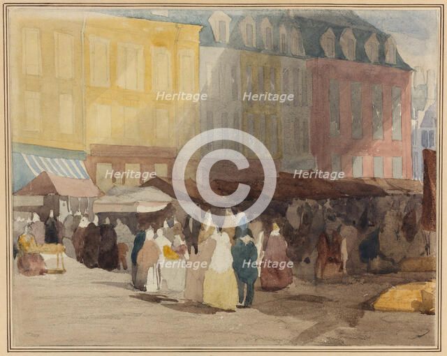 A French Market Scene, possibly Boulogne, 1829 or 1832. Creator: David Cox the elder.