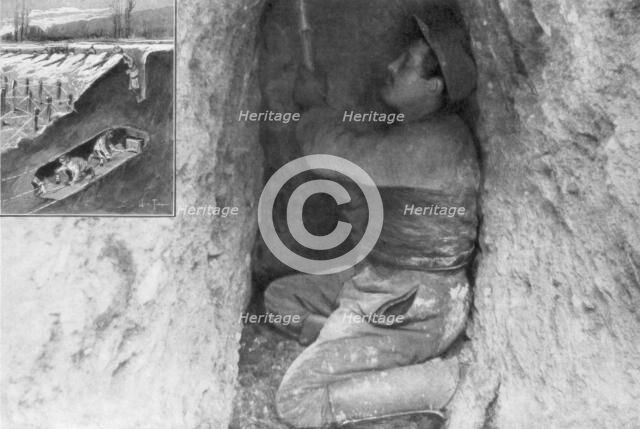 A French sapper digging a tunnel to place a mine under the enemy lines, France, 1915. Artist: Unknown