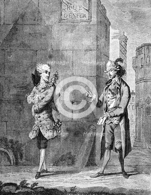 'A French Petit Maitre and his Valet', late 18th century.Artist: Charles Grignion