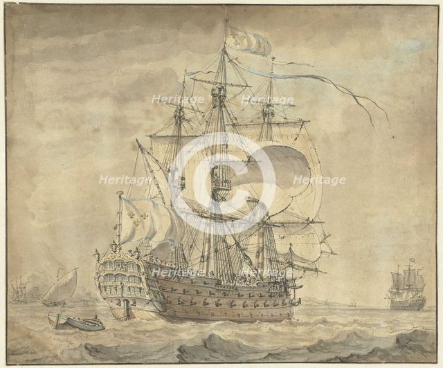 A French three-deck warship under full sail, 1770. Creator: Johannes Swertner.