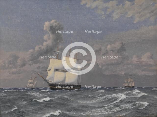 A Frigate and some other Ships Cruising, 1845. Creator: CW Eckersberg.
