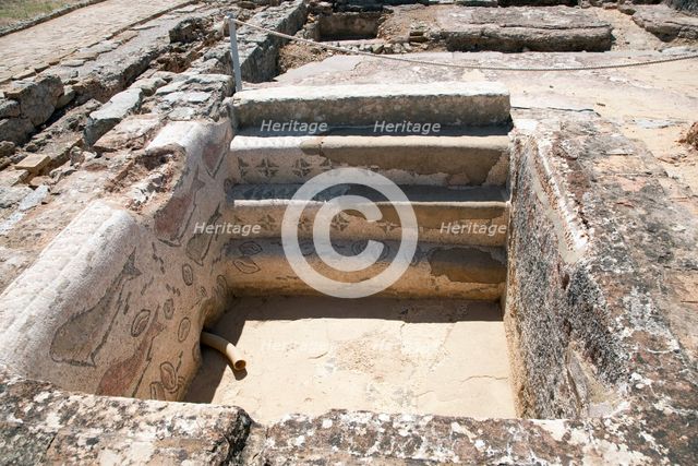 A frigidarium with fish mosaics in the public baths of Milreu, Portugal, 2009. Creator: Samuel Magal.