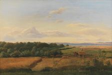 A Funen Landscape at Harvest Time with Wedellsborghoved in the Background, 1846. Creator: Dankvart Dreyer