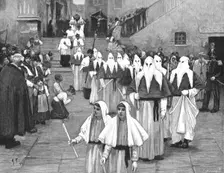 "A Funeral in the Island of Capri, Southern Italy; Society of the "Misericordia" or... 1891. Creator: Unknown