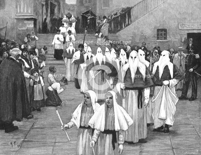 "A Funeral in the Island of Capri, Southern Italy; Society of the "Misericordia" or...', 1891. Creator: Unknown.