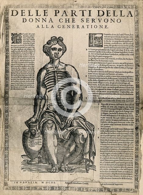 A fugitive sheet of a seated female figure, her hand resting on a vase, with her thorax and..., 1611 Creator: Unknown.
