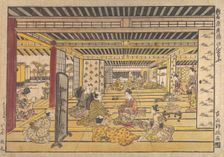 A Game of Hand Sumo in the New Yoshiwara, ca. 1740. Creator: Furuyama Moromasa