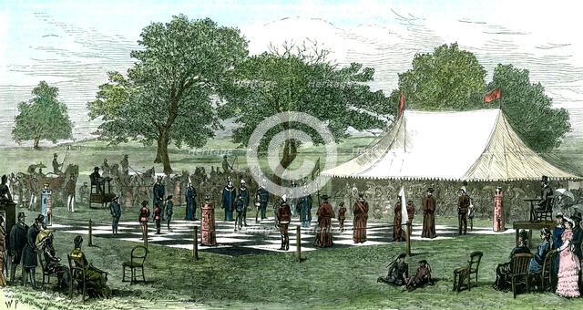 'A Game at Chess with Living Pieces', 1882. Artist: Unknown