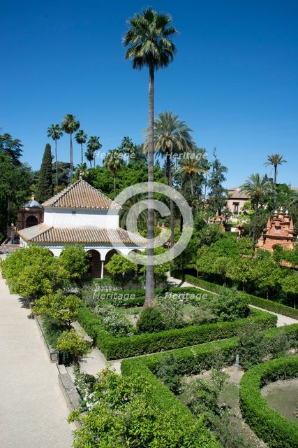 A garden at the Royal Alcazar of Seville, the royal palace prevously a citadel, Spain, 2023. Creator: Ethel Davies.