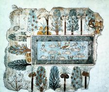A garden pool: fragment of wall painting, Egyptian, 18th Dynasty, c1350 BC