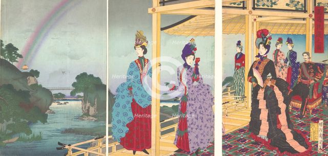 A Garden Refreshed by the Passing Rain (Ukasentei no zu), July 1888., July 1888. Creator: Chikanobu Yoshu.