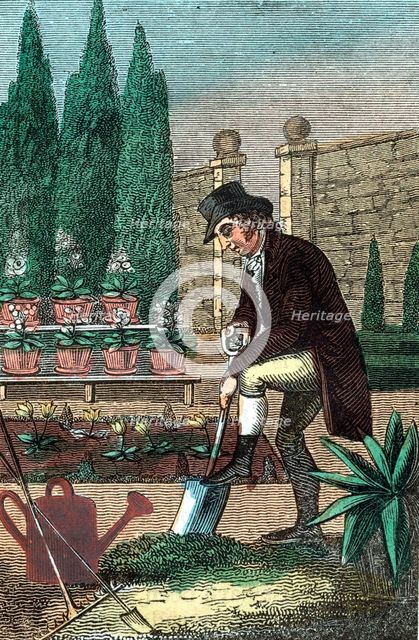 A gardener digging with a spade, 1821. Artist: Unknown