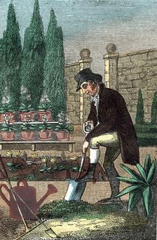 A gardener digging with a spade, 1821