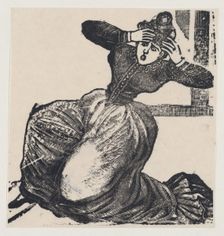 A gasping woman on the ground with her hands raised to her head, from a broadside entitled..., 1893. Creator: José Guadalupe Posada